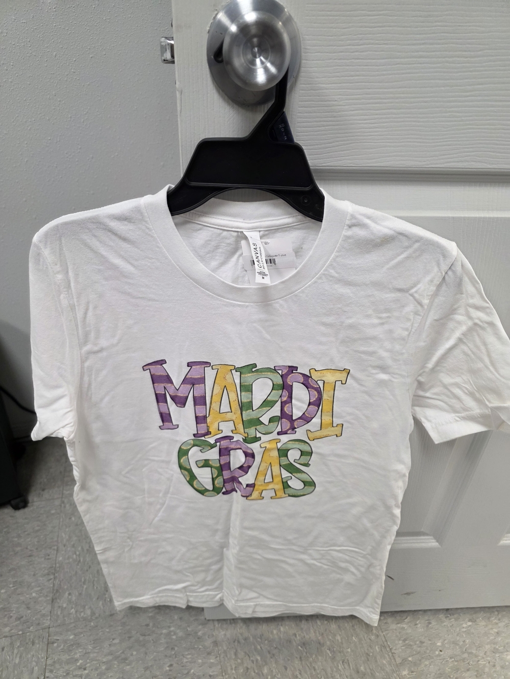 Bella Canvas White Tee with Purple, Green & Gold Mardi Gras Graphic